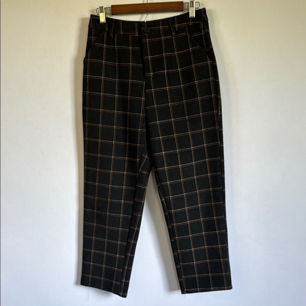 SHEIN Black Window Pane Trousers with Classic Straight-Leg Cut